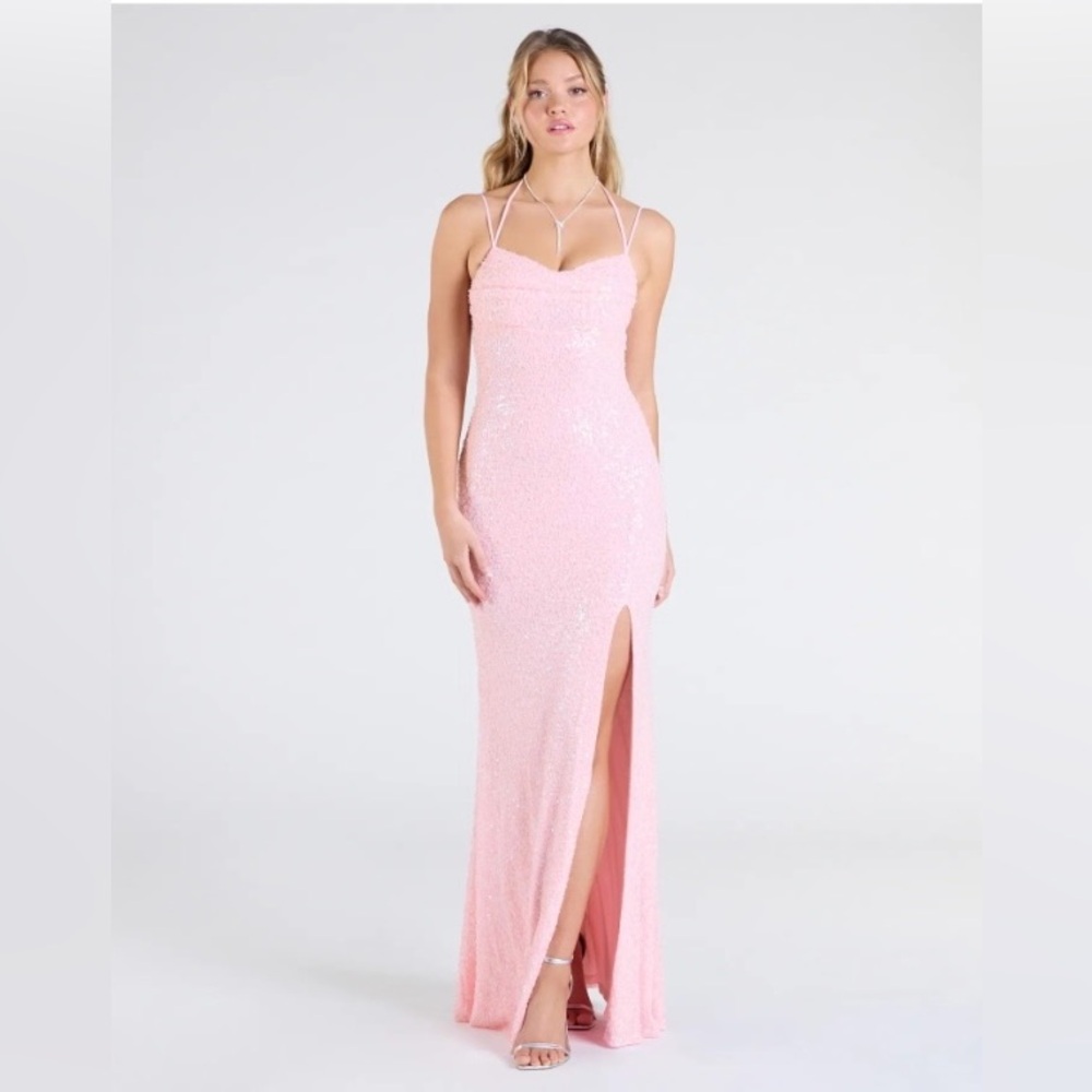 Windsor Kaitlyn Cowl Neck, Slit, Beaded, Sequin Formal Dress